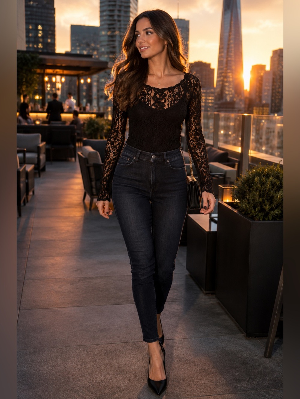 Hollister Black Floral Lace Long Sleeve Sheer Top Size Small